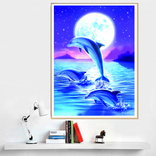 月光下的海豚十字绣2021新款线绣小幅客厅卧室餐厅儿童房卡通动物
