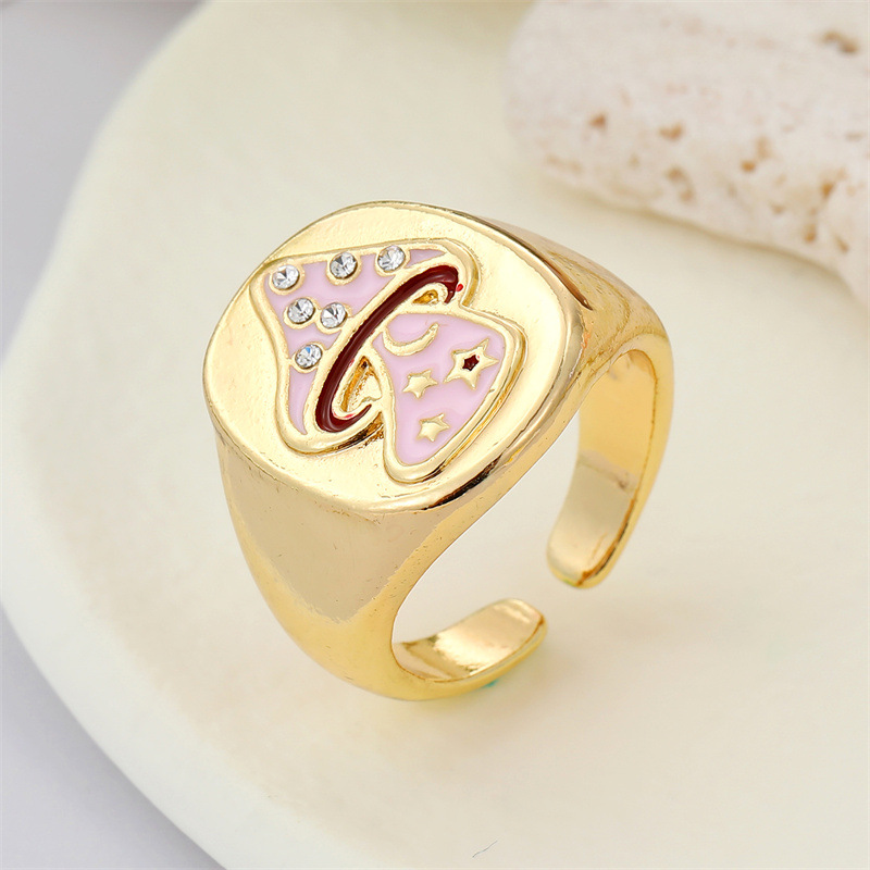 Punk Metal Heart Smiley Face Ring Rhinestone Mushroom Ring Female display picture 4