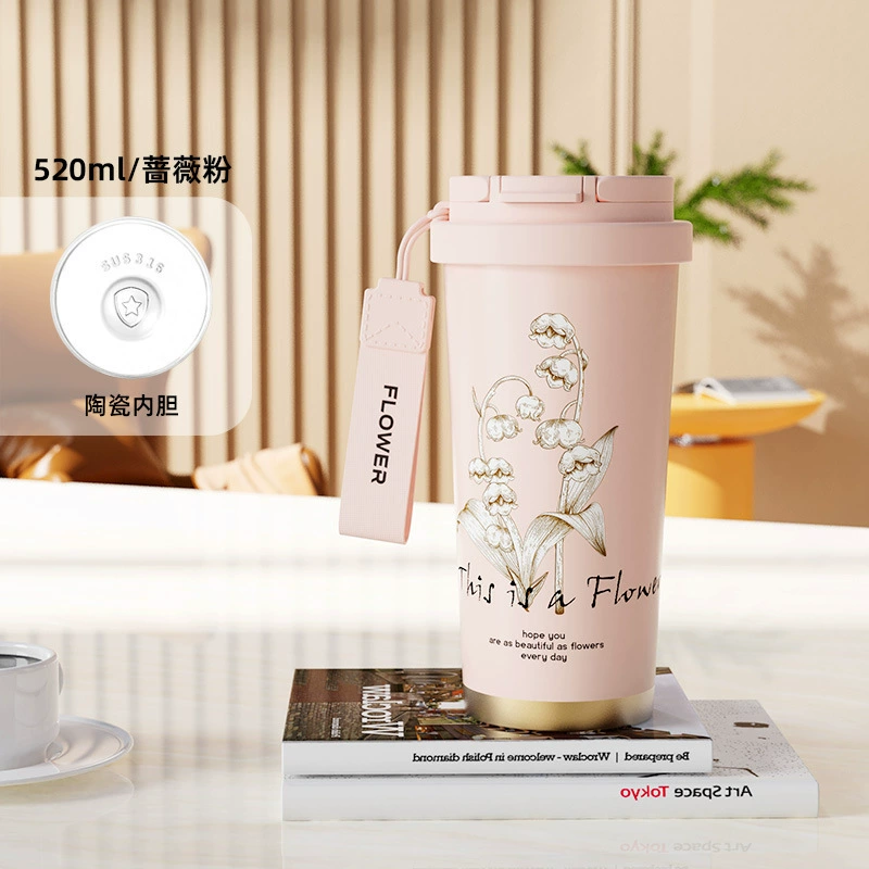 High quality handheld glass stainless steel, ceramic coffee liner, stainless steel AISI 304, orchid