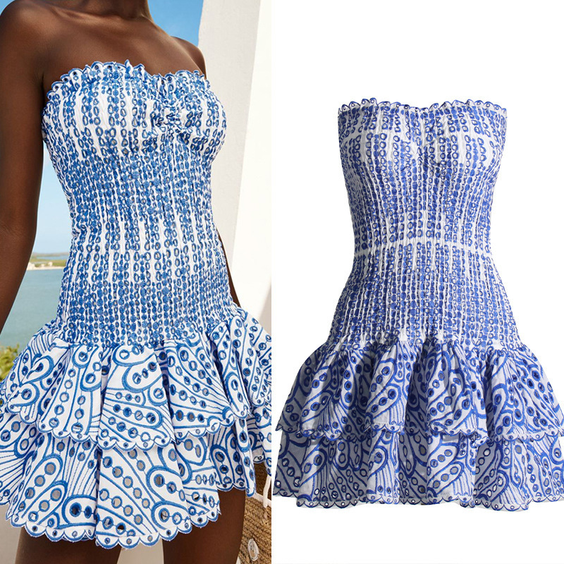 Cross-border European And American Embroidered Dress Women, 2025 New Model, High-end Strapless Off-shoulder Puffy Mini_ecoleips.com