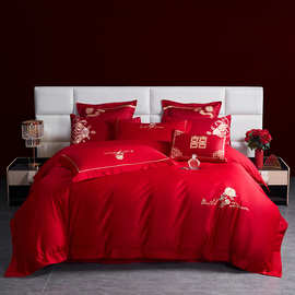 新款婚庆四件套AB版磨毛双面亲肤棉多件套绣花双人被套南通家纺