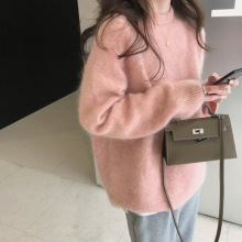 灰色圆领打底毛衣女2025秋冬新款韩版宽松慵懒风加厚针织衫上衣潮