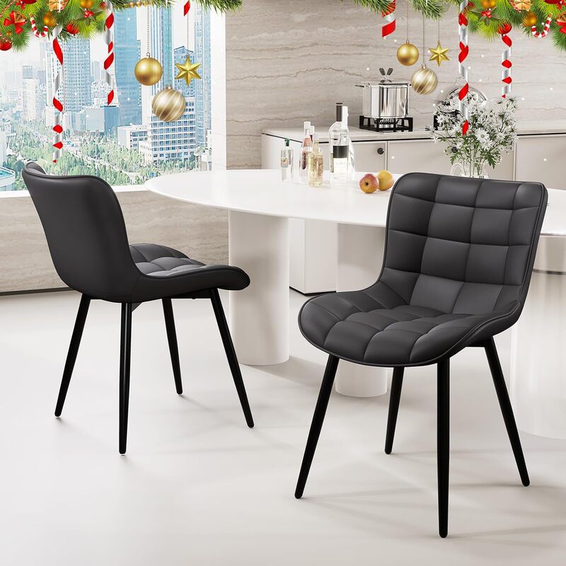 Dining Chair Faux Leather Upholstered Mid Century Restaurant Chair with Backrest Armless Kitchen Dinner Accent Living Room Guest