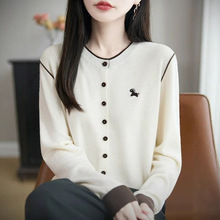 法式重工刺绣拼色针织开衫女2025时尚宽松显瘦毛衣外套设计感上衣