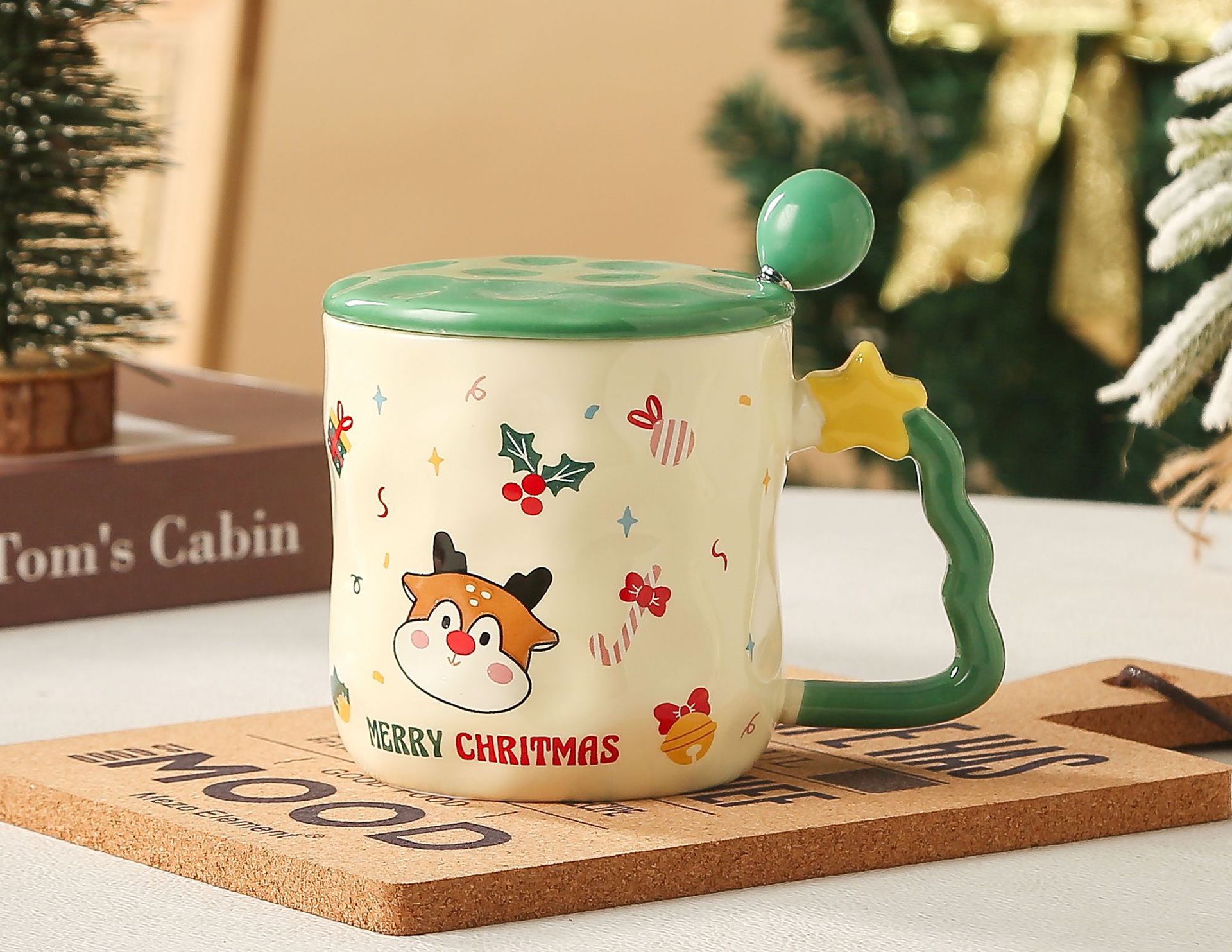 White Porcelain Material Christmas Casual Vacation Cartoon White Porcelain Water Bottles 1 Piece