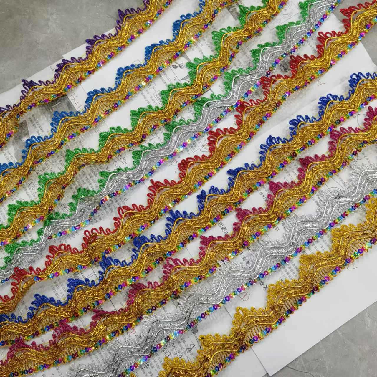 Triangular Sequins Gold Origami Color Lace Mid-Autumn Fold Tower Handmade Truck Top Lace Buddha Hall Table Material