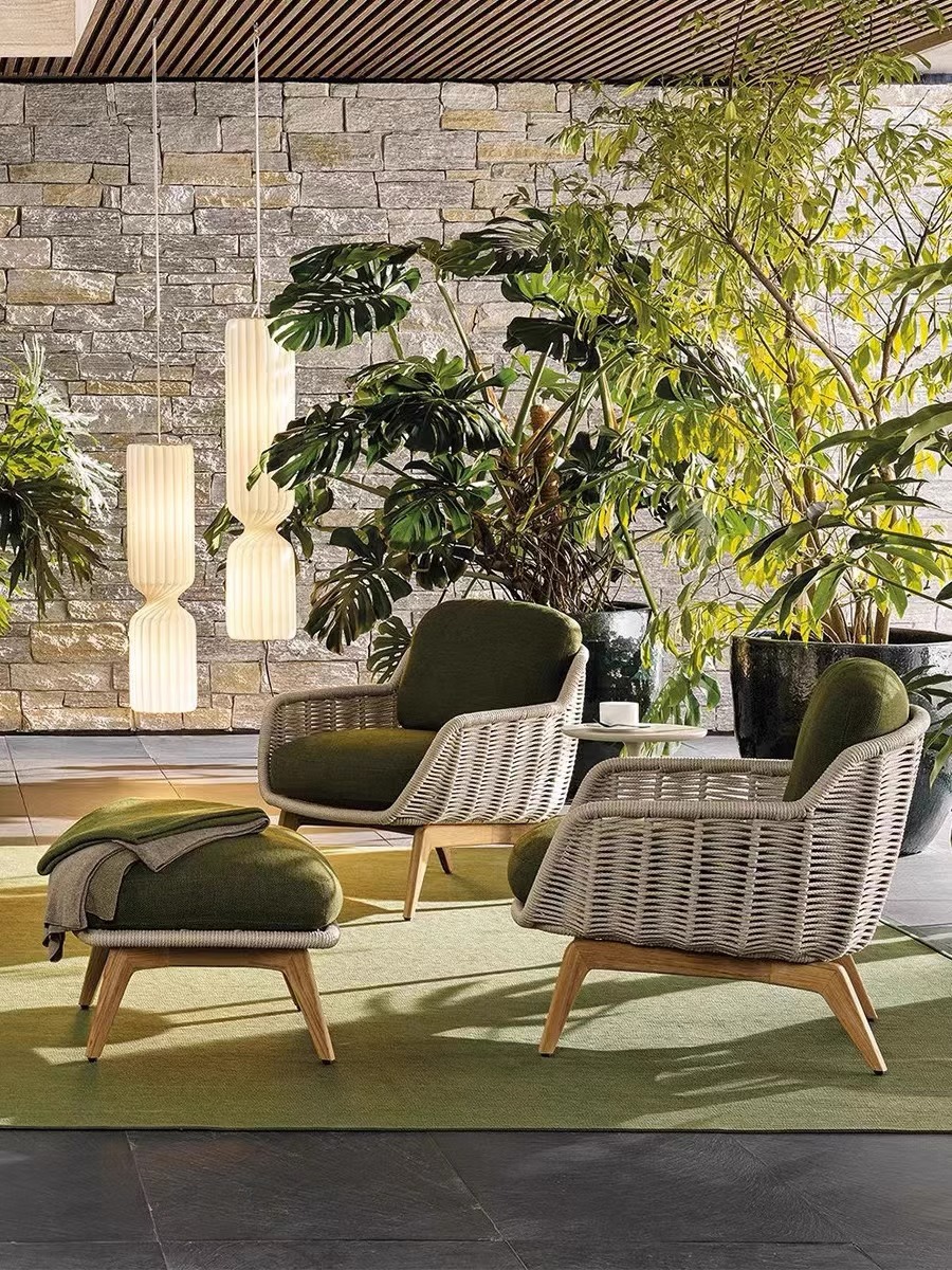 Nordic outdoor sofa villa hotel courtyard rattan chair designer garden balcony leisure outdoor teak furniture