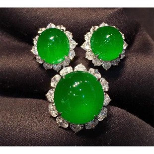 Myanmar Jadeite Ring Earrings Earrings Ear Studs Ice Kind Zhengyang Green Egg Face Imperial Green Ring Saddle Jade Ring for Men and Women