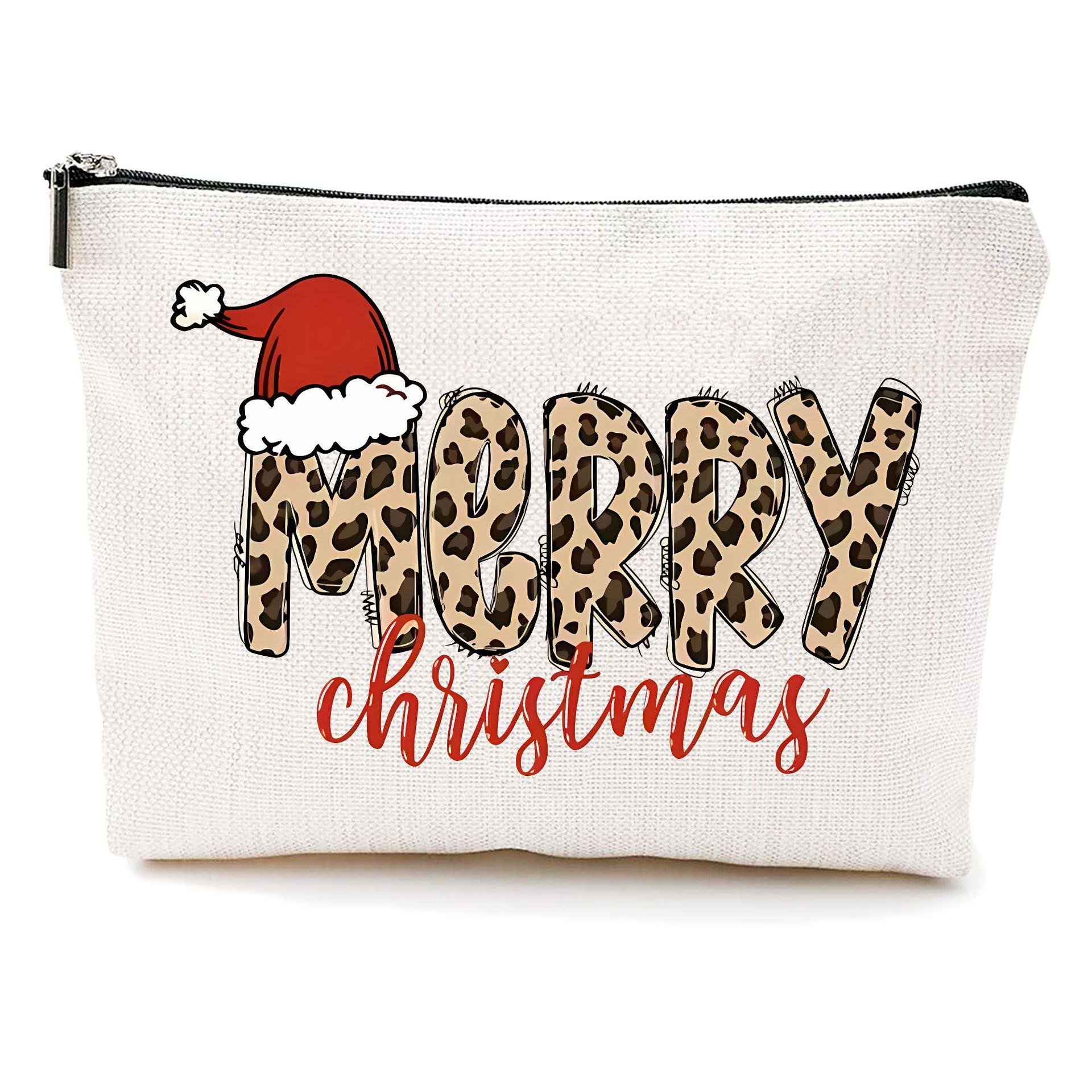 Bolsa de maquillaje transfronteriza de Amazon damas bolsas de maquillaje de patrón creativo de Navidad bolsas de almacenamiento de lino bolsa de cremallera impermeable