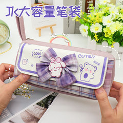 Pen bag large capacity canvas JK simple girl high-looking stationery bag middle school student multi-functional double layer pencil bag wholesale