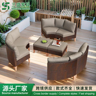 Cross-Border Outdoor Rattan Sofa Courtyard Combination Sun Protection Waterproof Leisure Double Rattan Chair Coffee Table Open-Air Terrace Furniture
