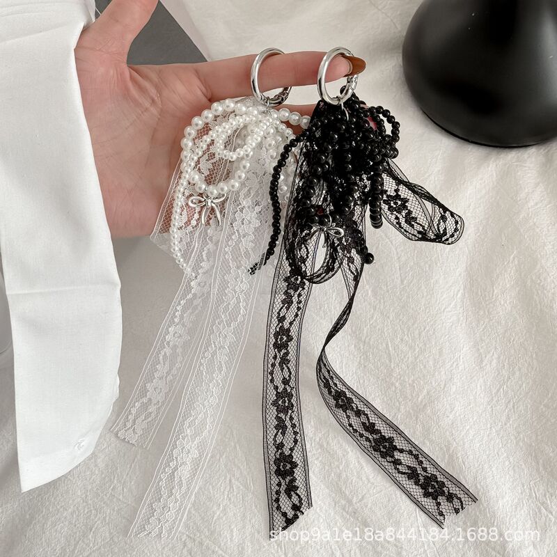 Korean Style Ins Niche Pearl Lace Bow Hanging Decoration Fashion High Texture Bag Pendant Car Keychain