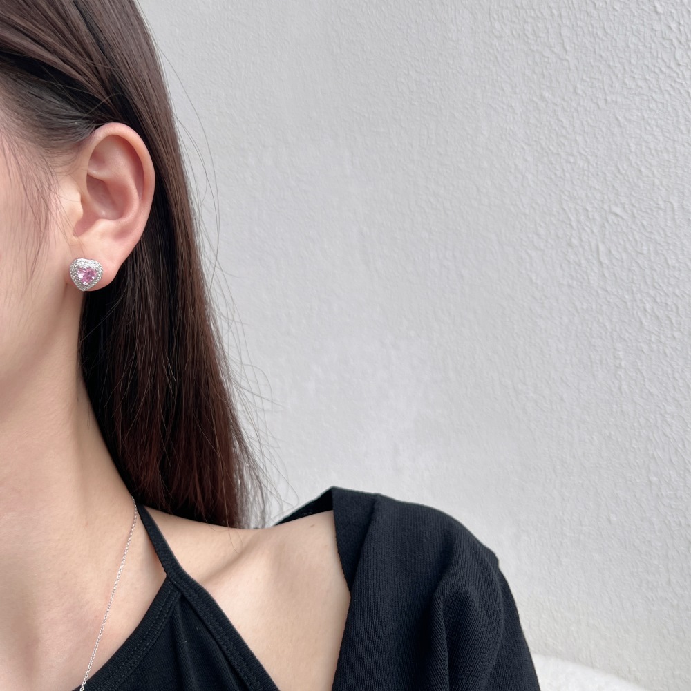 Ear Studs Classification 1 Pair 925 Sterling Silver Zircon Heart Shape Ear Studs