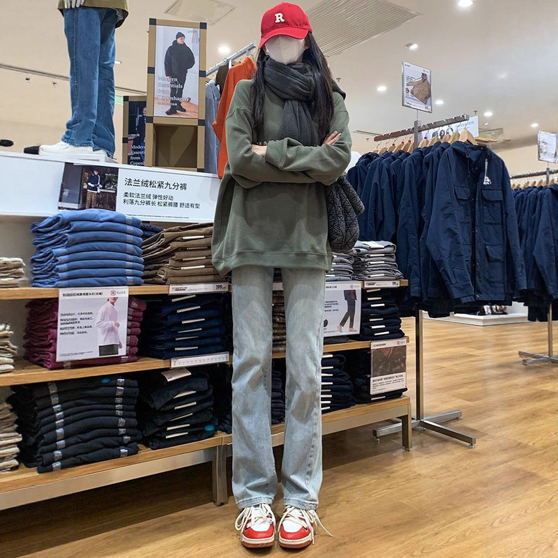 Light-Colored Slim Straight-Leg Jeans for Women, 2025 Autumn New High-Waisted Slim-Fit Petite Stretch Cigarette Pants