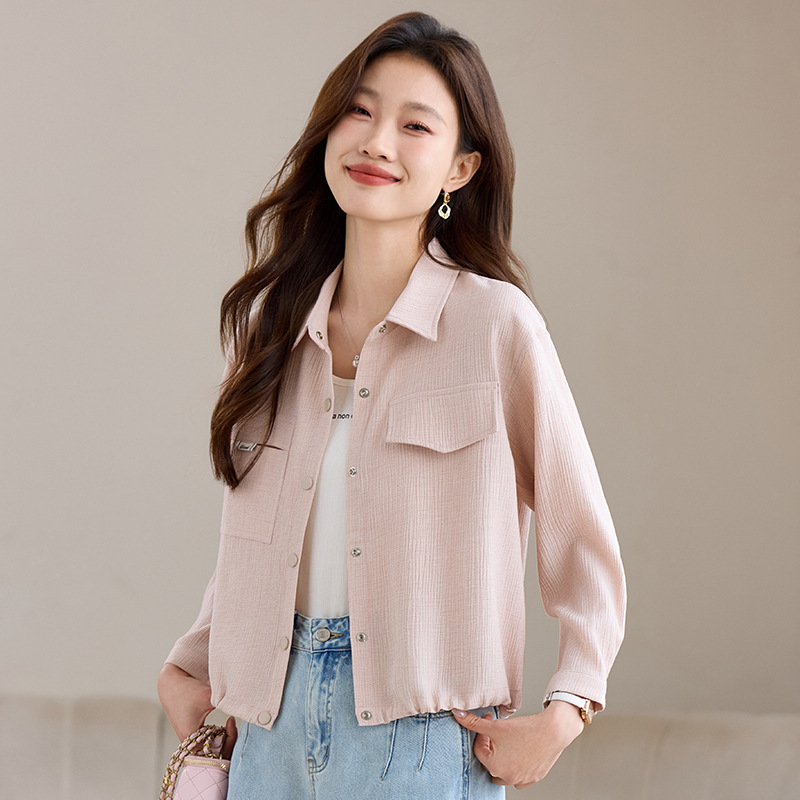 Spring and Autumn New Thin Jacket Women's Shirt Small Short Loose Easiest for Match Casual Top Workwear Short Jacket
