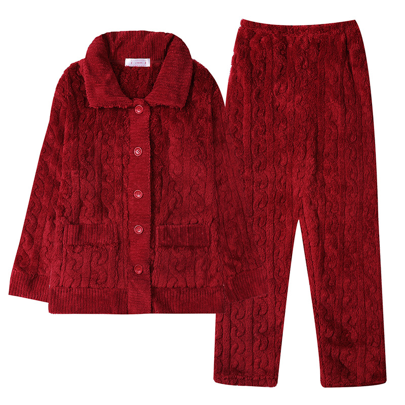 Nueva Chaqueta de punto engrosada Otoño e Invierno pantalones pijamas de franela de las mujeres de manga larga de lana de coral forrado de lana prendas de vestir exteriores homewear