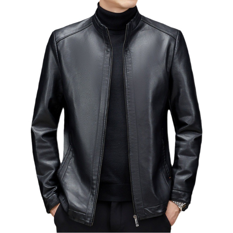 Stand Collar Leather Jacket for Men, Spring and Autumn 2025 New Trendy Thin Style, Autumn and Winter Motorcycle Soft Pu Leather Jacket