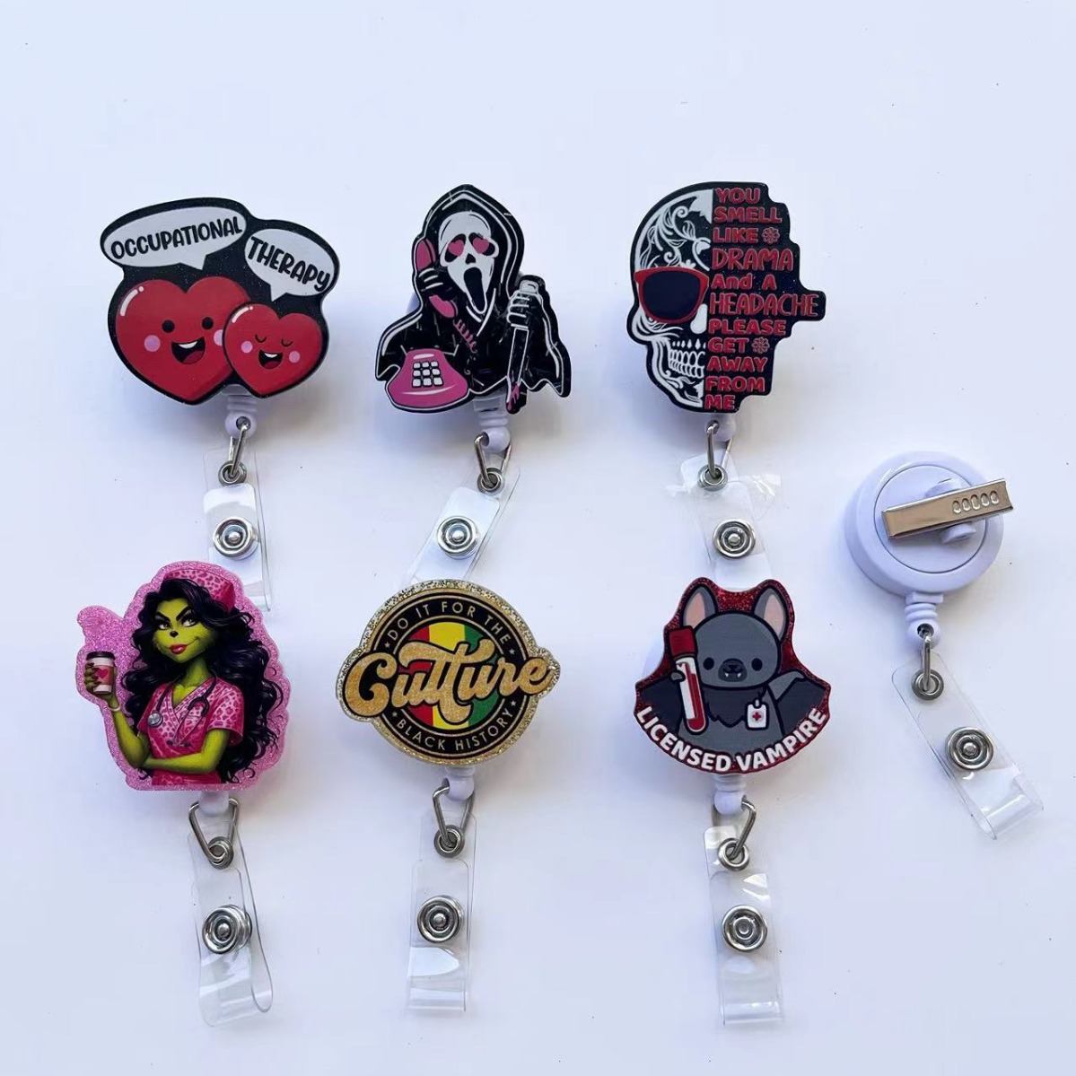 Acrylic Badge Reel Retractable Name Tag Rotating Clip Medical Id Card Holder