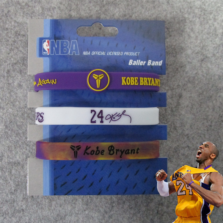 Estrella de baloncesto Kobe James Owen Currillos firma ajustable pulsera mixta blanca de tres piezas para fanáticos