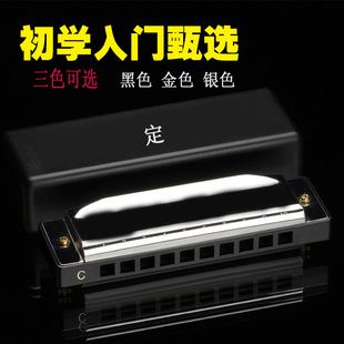 Ten-hole blues harmonica musical instrument factory direct supply 10-hole puzzle scenic spot Blues titanium gold children harmonica Black