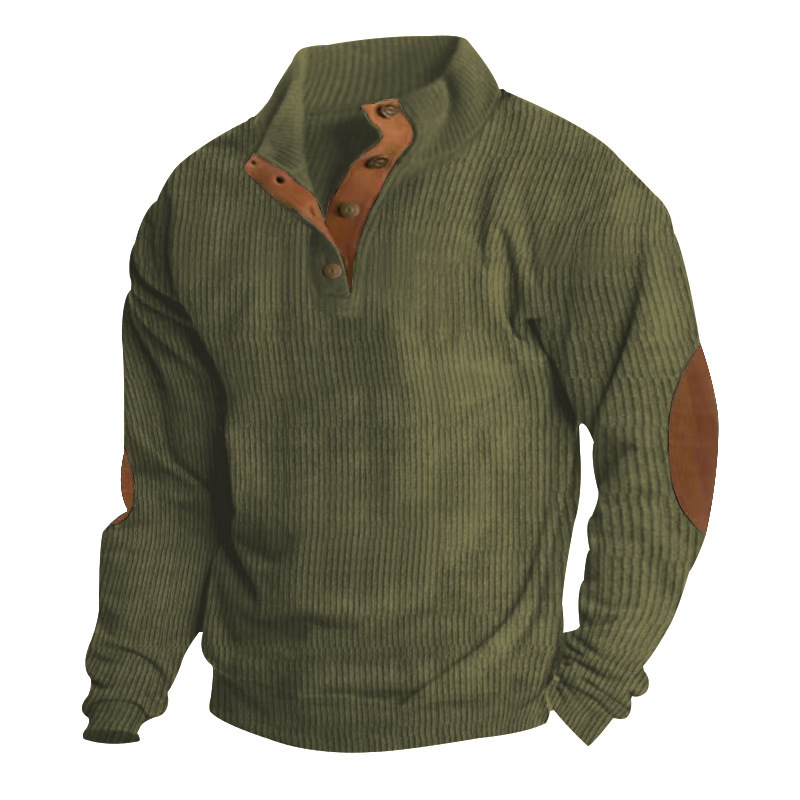 Giacca camicia da uomo in velluto a coste patchwork stile retro_voghion.com