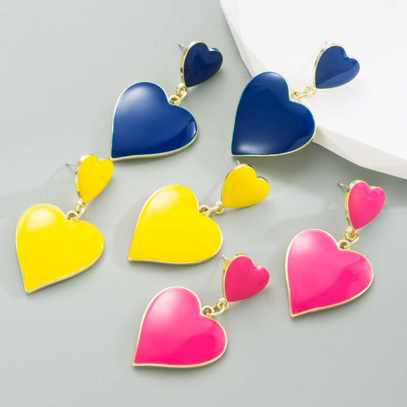 Fashion Heart Shape Alloy Patchwork Enamel Earrings display picture 2