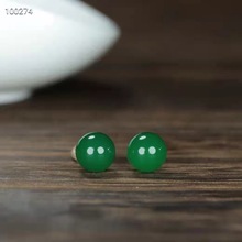 绿玉髓玛瑙耳钉，镶0.8mm圆珠