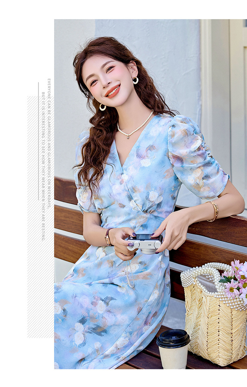 Đầm maxi nữ thắt eo in hoa phong cách mềm mại mùa hè 2025 ME5631 — hoa xanh, hoa hồng tím chi tiết 21