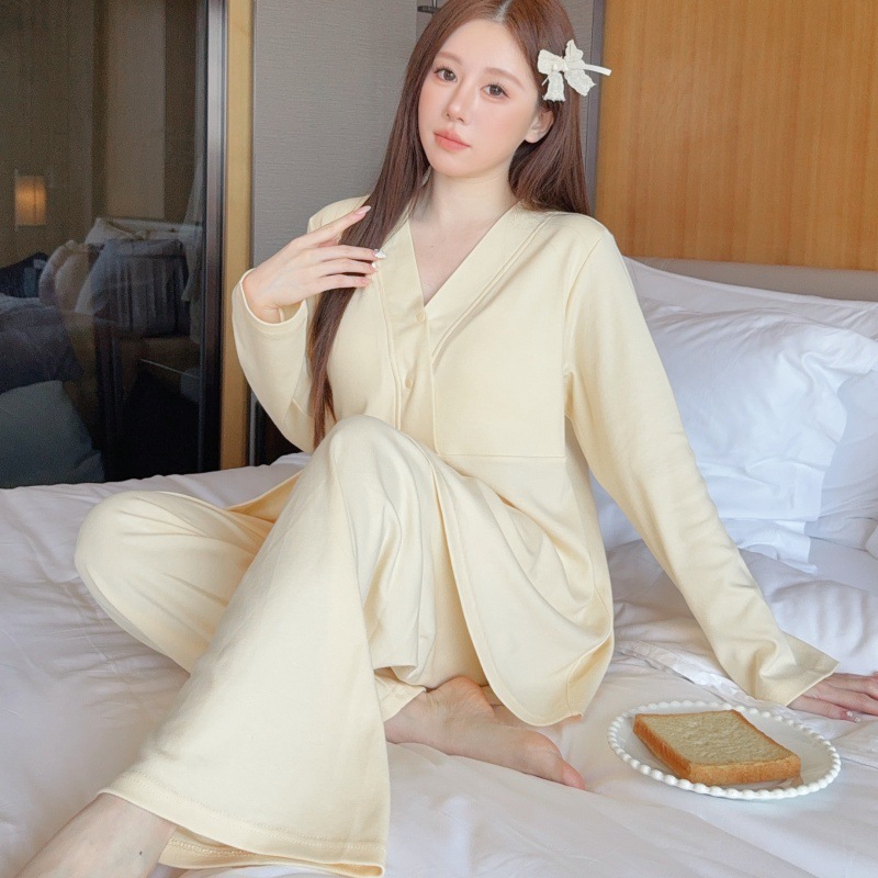 Lunar Clothing Spring and Autumn Postpartum Maternal Feeding Pregnant Women's Pajamas Summer Thin Sweat-Absorbing Breathable Pregnant Women's Nursing Clothes Set