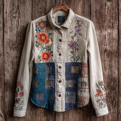 European and American Cross-Border Spring New Lapel Shirt Women's Artistic Loose Long-Sleeved Printed Top Source Manufacturer's Drawings