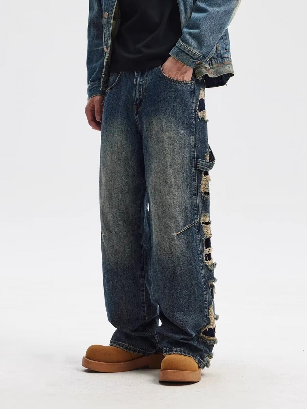 Men's Clothing Youth sports loose wide leg jeans design cool _ipsvogv.com