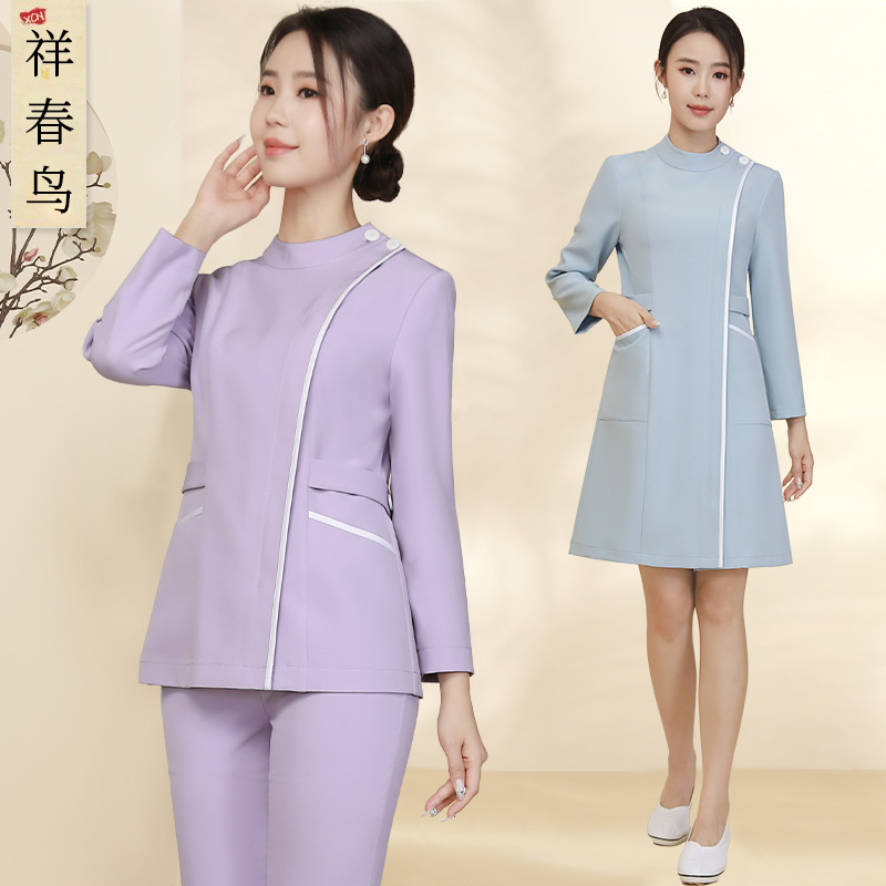 Light Medical Beauty Front Desk Reception Long-Sleeved Nurse Uniform Dress Female Spring Beauty Salon Dental Oral Pharmacy Work Clothes