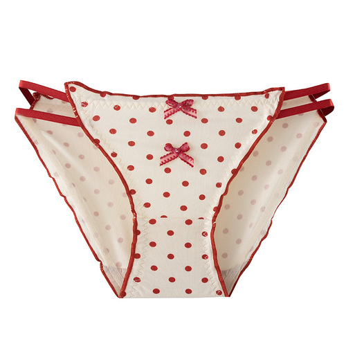 Sweet girl who is not tired ~ Panties with tits, fufu, Japanese style polka dot girl, pure desire, butt-covering, sexy low-waisted briefs for women, new product