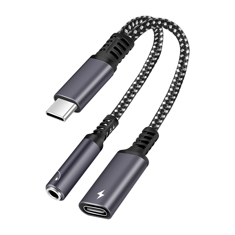 Tipo-c dos-en-uno trenzado adaptador de cable convertidor de auriculares adaptador de audio digital typec para Huawei