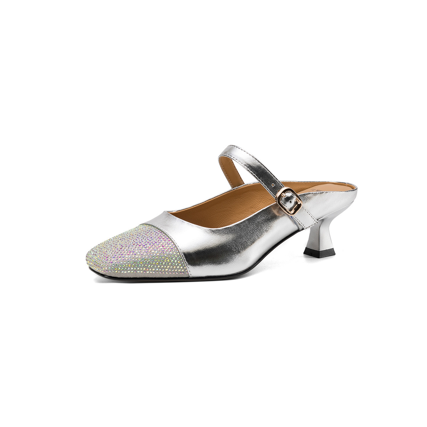 Sandal nữ mũi vuông bít mũi hở gót, gót 5 cm, phong cách tiểu hương — màu vàng chi tiết 24