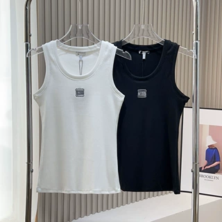 罗家背心女经典刺绣LOGO简约修身显瘦打底衫螺纹棉LOE瑜伽运动T恤