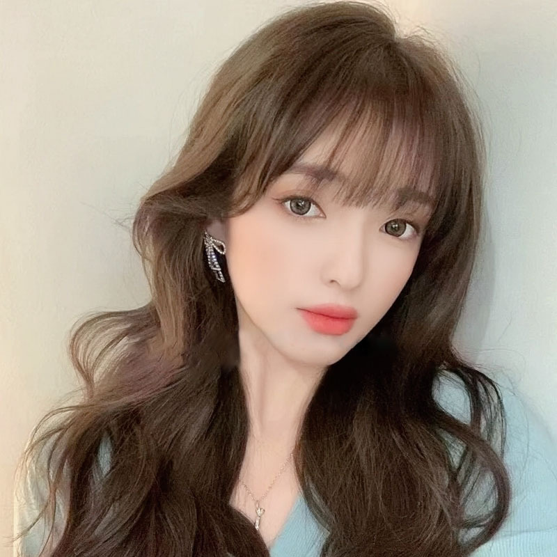 Wig Headgear Women's High Temperature Silk Long Curly Hair Large Wave Full Headgear Korean Style Straight Bangs Fluffy Natural Wig Cover
