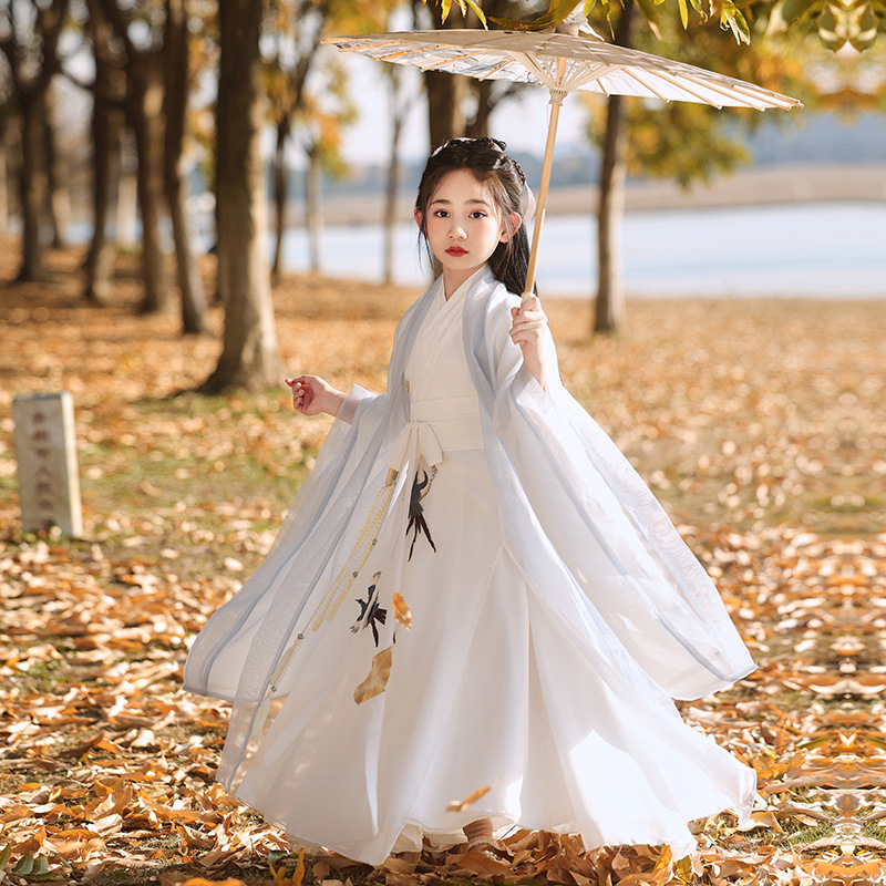 White Girl's Hanfu 2025 New Light Luxury Wei Jin Style Large-Sleeve Top Ancient Costume Fairy-Quiet Medium-Size Wide-Sleeve Flowing Fairy Skirt