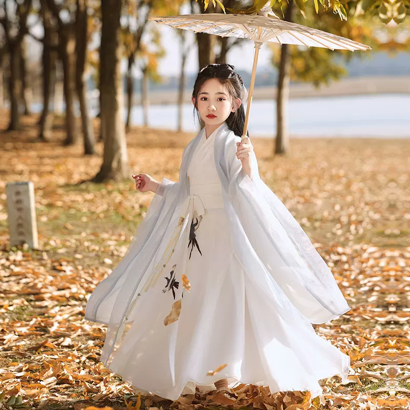 白色女童汉服2025新款轻奢魏晋风大袖衫古装仙气中大童广袖流仙裙