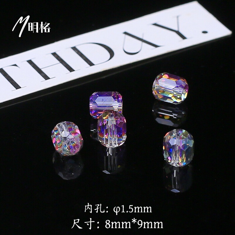 8*9mm切面长圆柱水晶玻璃珠手工DIY饰品配件超透闪手机链手串材料|undefined