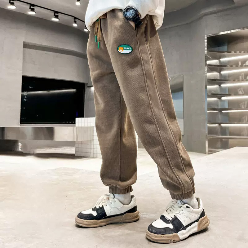 Boys' Autumn Corduroy Jogger Pants Medium And Large Children's Casual Sweatpants New Style Sports Long Trousers_voghion.com