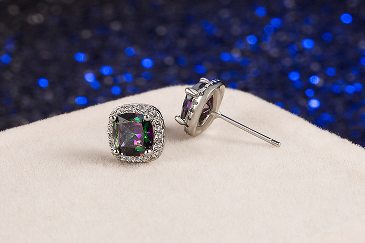 square colorful stone earrings classic diamond fourclaw earrings fashion jewelrypicture3