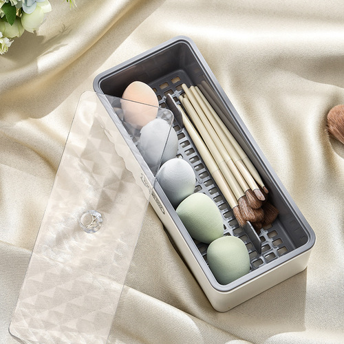 Makeup brush storage box rectangular transparent dustproof with lid vanity desk dormitory beauty egg brow pen embroidery tool box