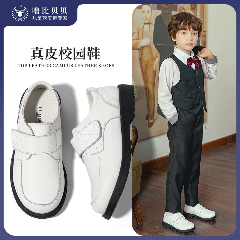 Кожаная обувь для мальчиков, белая производительность, мягкая подошва, британская Студенческая черная детская обувь, для больших мальчиков, новый стиль 2022 года