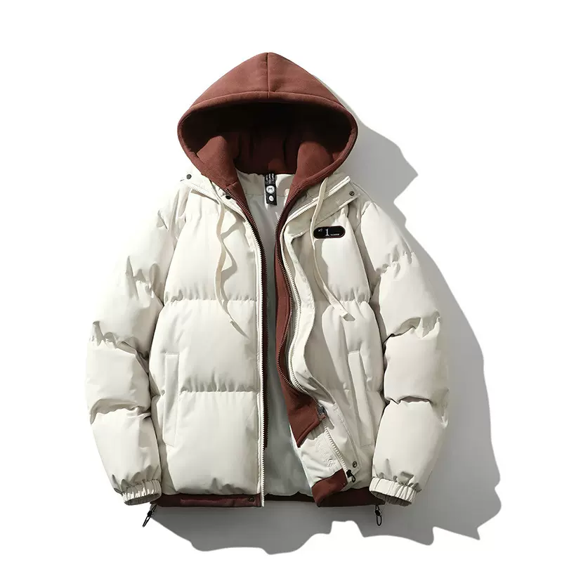 假两件连帽棉服男冬季青少年潮牌港风面包服情侣宽松加厚保暖棉衣
