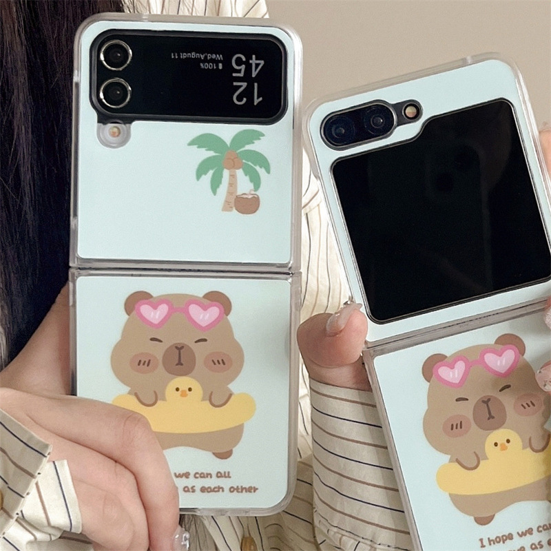 Swimming Ring Brown Heart Swimming Goggles Bear Suitable for Samsung Zflip7 Upper and Lower Foldableing Screen Zfilp6/5/4/3 Mobile Phone Case