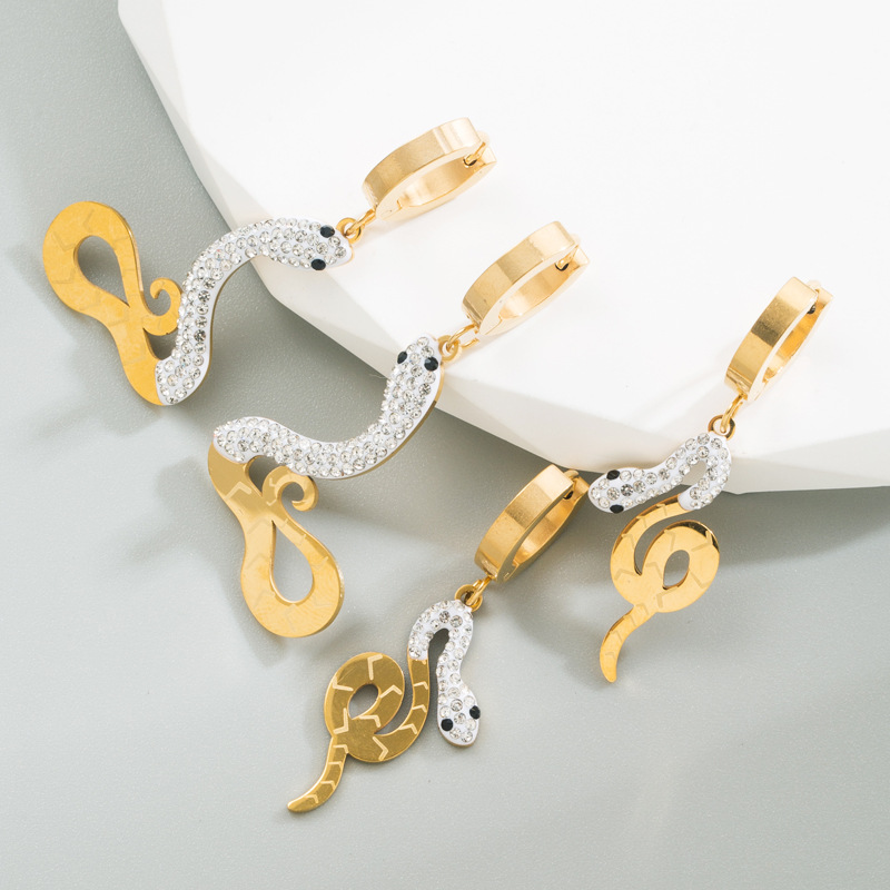 Fashion Snake Titanium Steel Earrings Plating Artificial Gemstones Stainless Steel Earrings