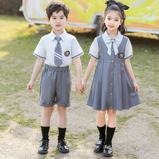 School Uniform 2025 Kindergarten Uniform Summer Class Uniform British Style Short-Sleeved Suit Set Primary and Secondary School Uniform Two-Piece Set