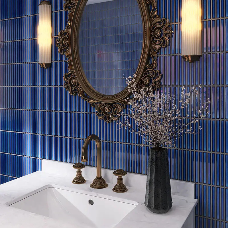 Nordic slender striped mosaic tile hotel background wall toilet…