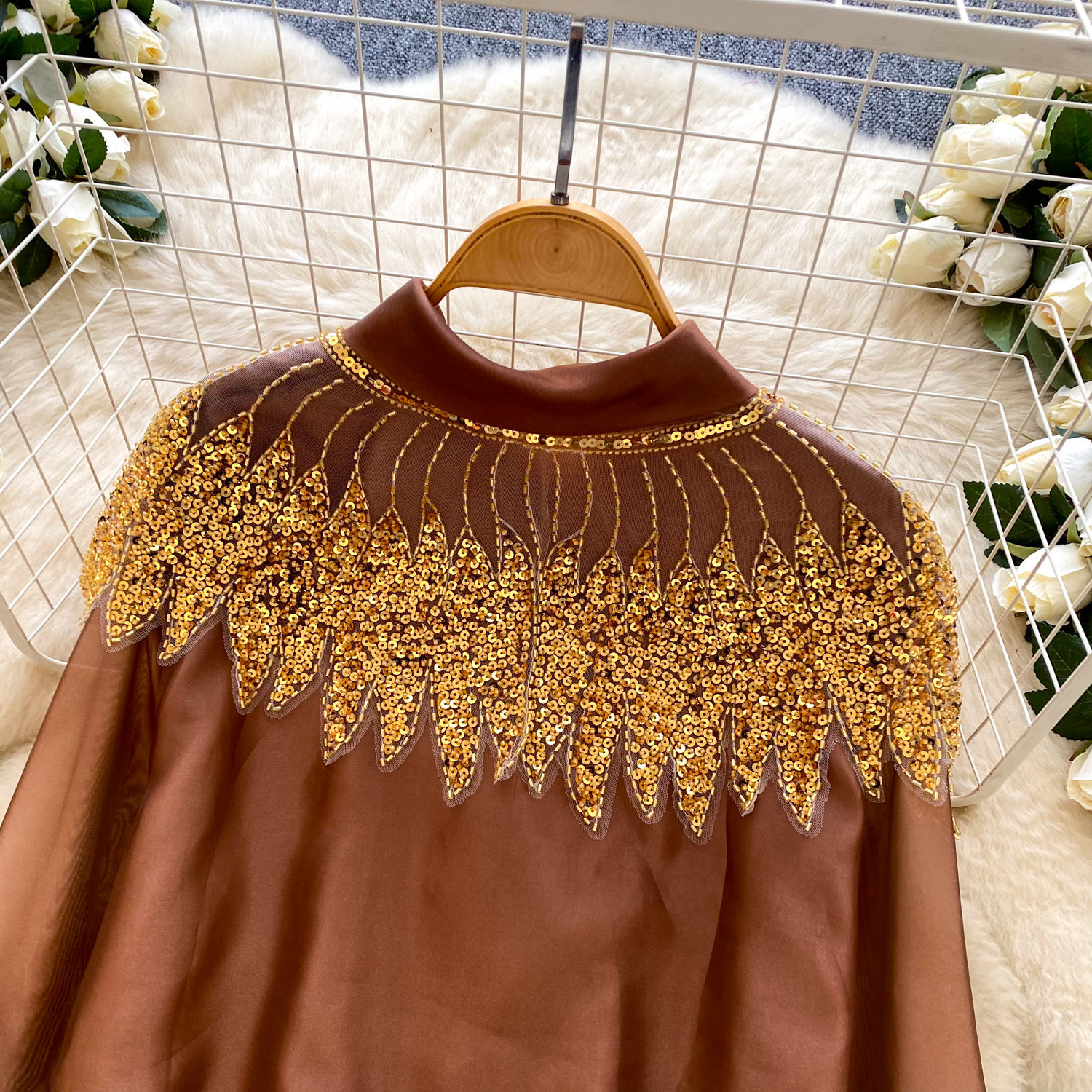 Women's Sequined Beaded Mesh Long Sleeved Shirt Loose Fitting Cardigan Elegant And Sophisticated Design for Commuting Niche_voghion.com